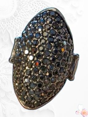 Marquise Statement Stretch Ring Hematite Crystal Gunmetal 123